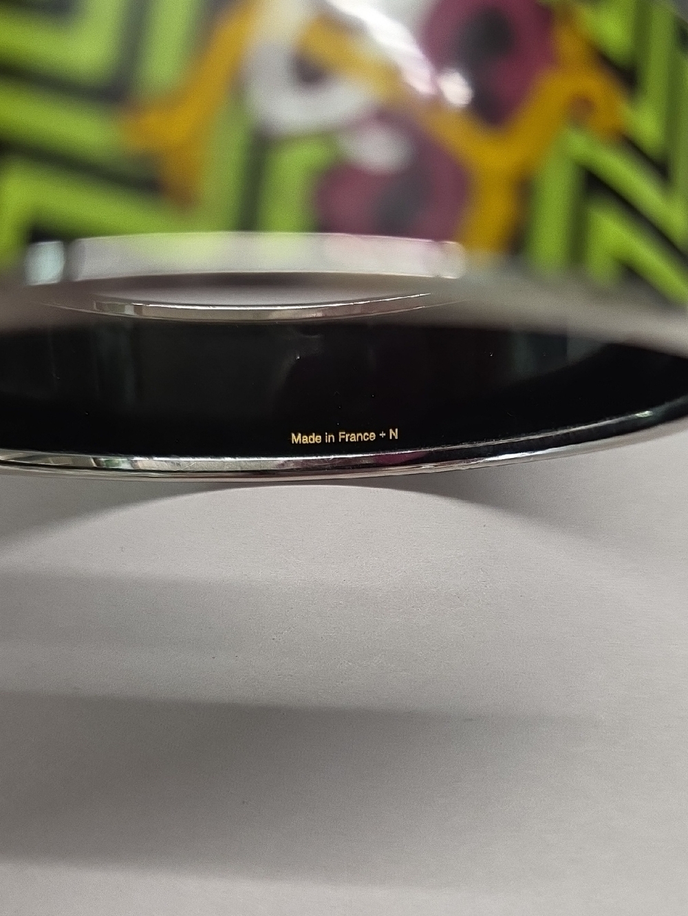Hermes Purple/Green Printed Enamel Palladium Wide Bangle Bracelet Size 65 - Picture 8 of 9